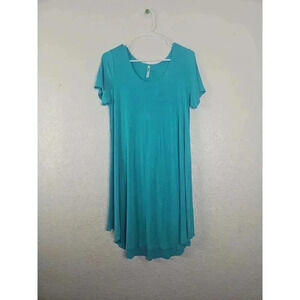 Azules Turquoise Tunic Dress Short Sleeve Scoop Neck Size Large